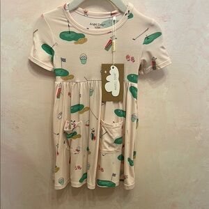 NWT Angel Dear Cream Sundress with Green Golf Print